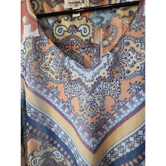 NWT Boutique One World Women's Tank Floral Colorful New Large Boho Cr60 Tunic - Picture 2 of 6